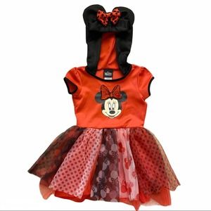 Disney Minnie Mouse Hooded Taffeta Tutu T-Shirt Dress Red Size Small